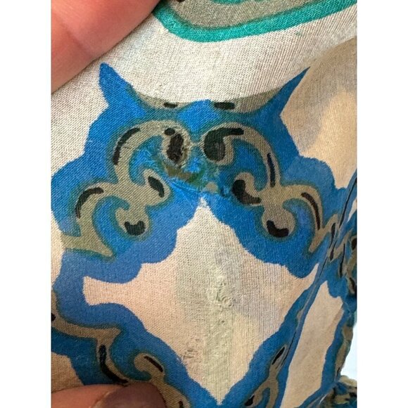 Hale Bob Shirt Women Small Green Blue Silk Beaded V Neck Ruched Sleeve Blouse - Picture 9 of 12